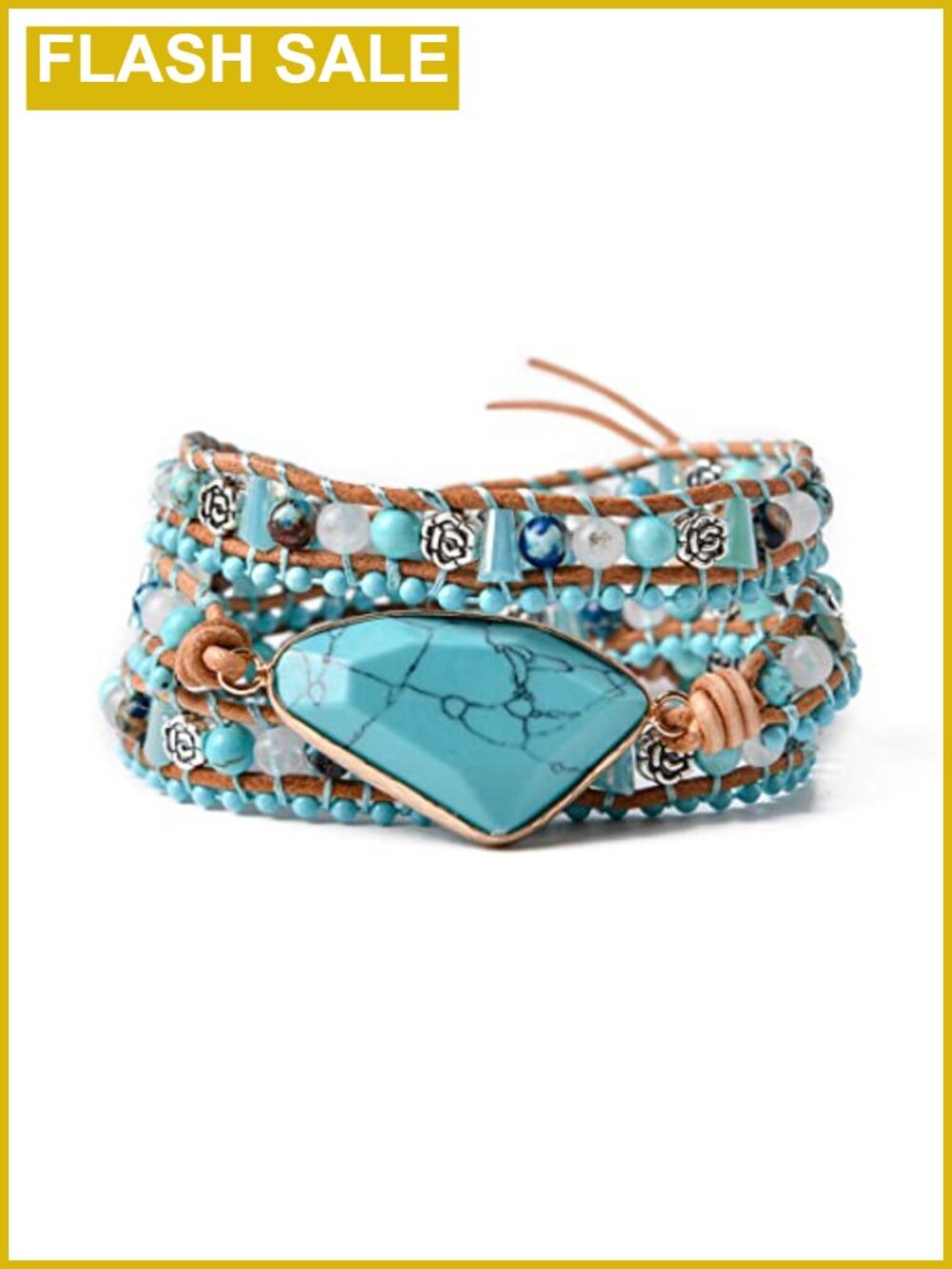 Handmade Wrap Leather Tube Crystal Stone Bracelet
